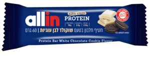 ALL IN חטיף חלבון בטעם שוקולד לבן עוגיות 60 גרם